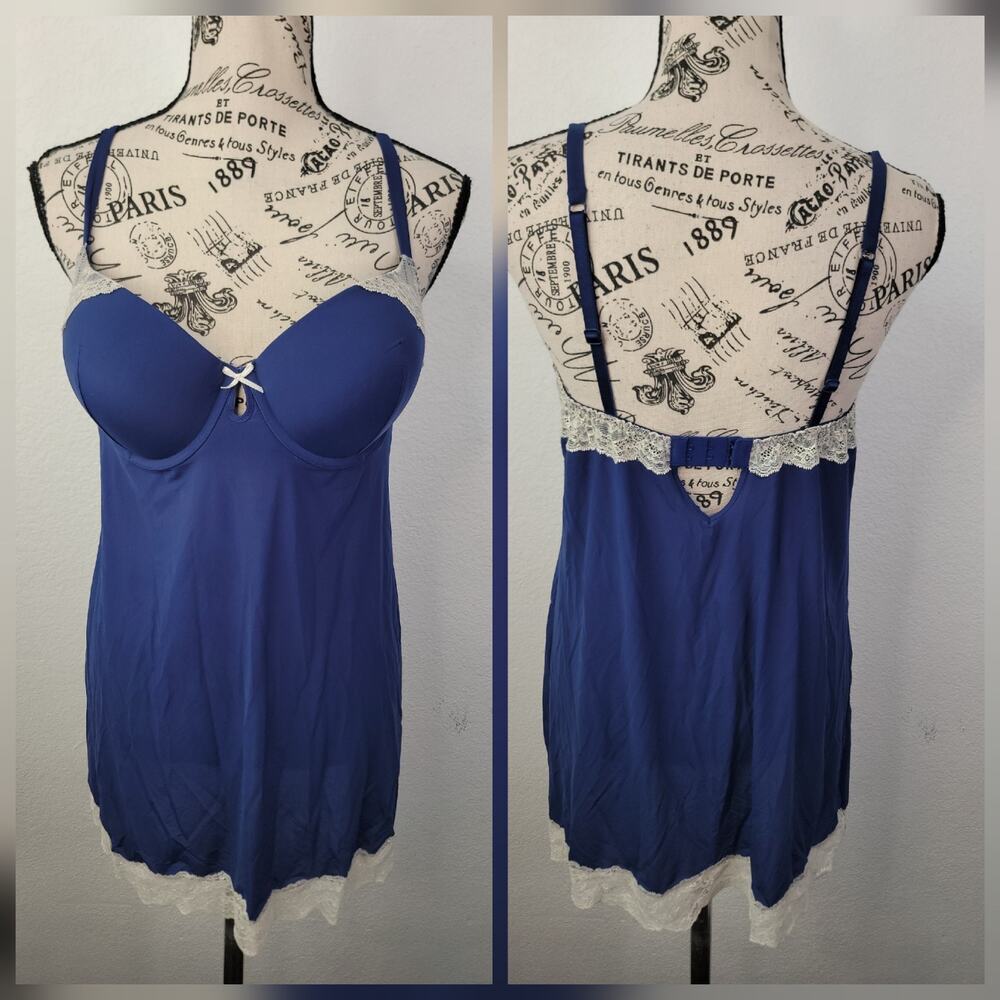 Victorias Secret Chemise Dress 36D Semi Sheer Lace Trim Blue Whimsygoth Fairy